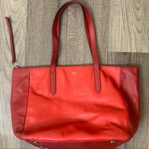 Fossil Sydney Red Leather Women’s Tote Bag Purse